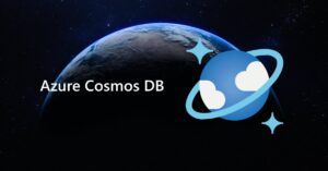 Logo do Azure Cosmos DB com uma imagem do planeta Terra ao fundo