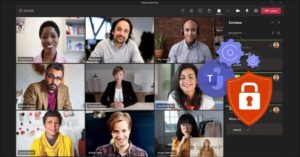 Tela de reuniões online do Microsoft Teams com ícones relacionados à configuração de segurança na ferramenta