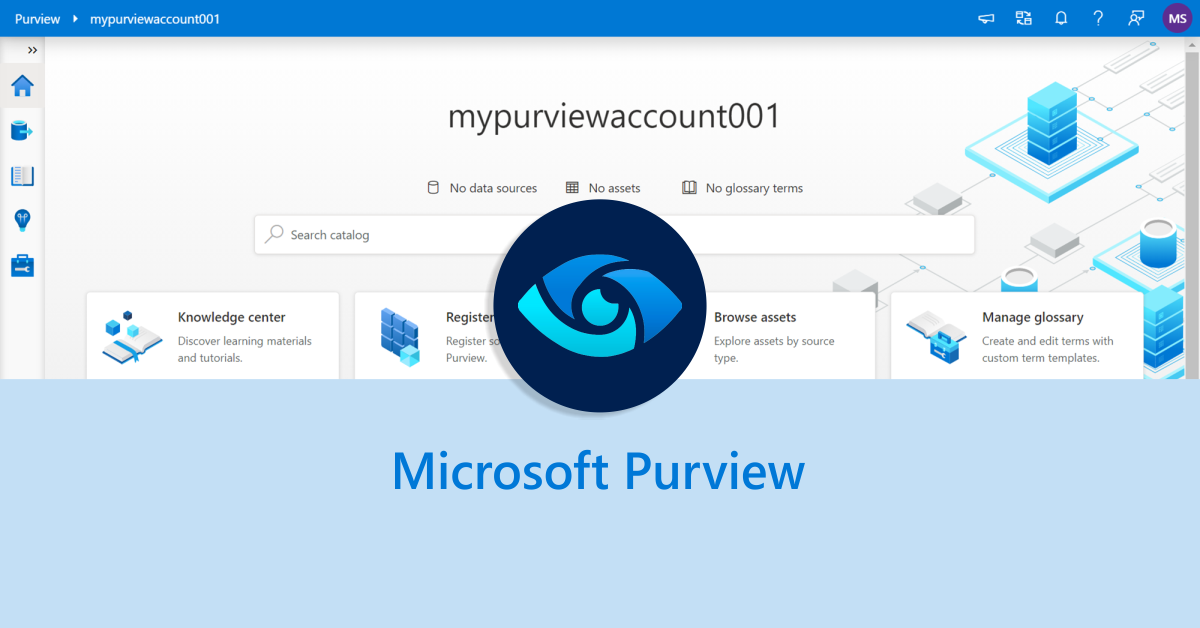 Logo do Purview Microsoft com a imagem da interface do usuário de fundo