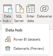 botão "Data hub" para acessar os Datamarts