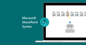 Representação do SharePoint Syntex viabilizado pelo Microsoft Cortex por um robô que monitora documentos e formulários