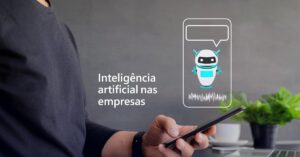 Inteligência artificial nas empresas com ícone representando um chatbot