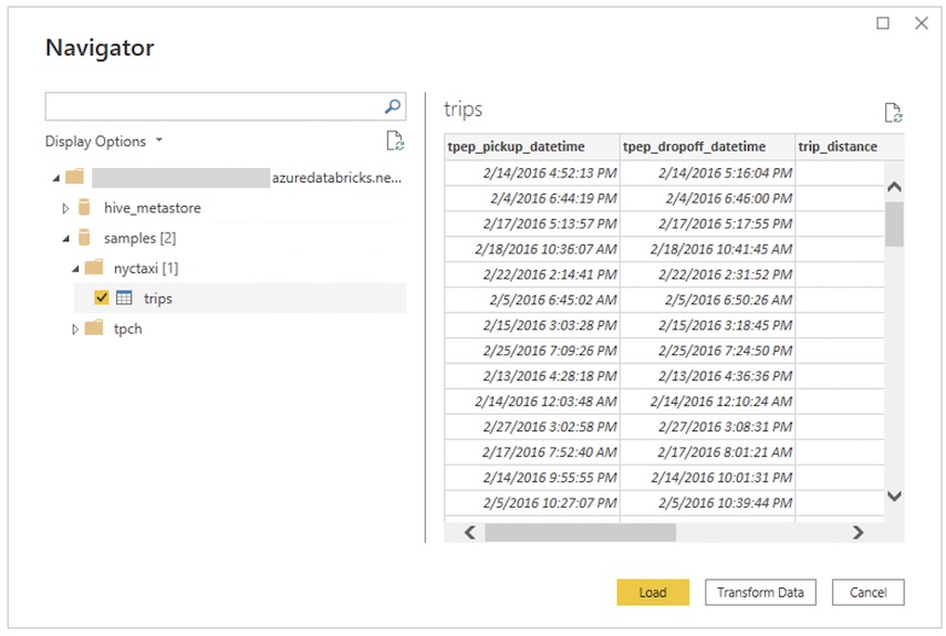 Azure Databricks sendo utilizado como fonte de dados no Power BI através do conector