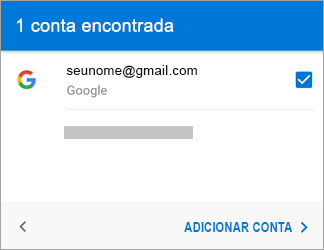 Janela para adicionar uma conta de e-mail do Google no APP Outlook para Android