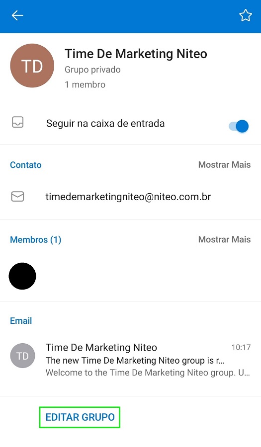 Botão para entrar na edição do grupo