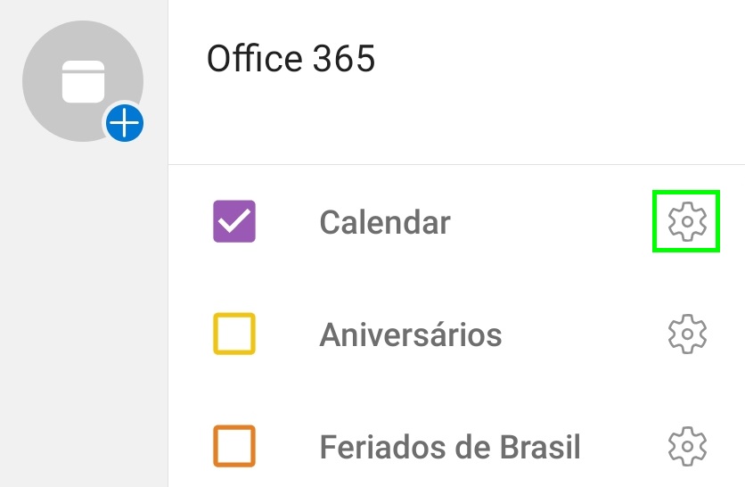 Botão de engrenagem onde estão localizadas as configurações do calendário.