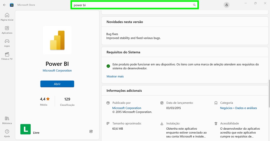 Como instalar o Power BI Desktop através da Microsoft Store para atualizar cada nova versão automaticamente.