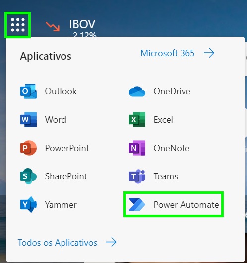 Sessão de aplicativos no navegador Microsoft Edge, onde é possível localizar o aplicativo Power Automate.