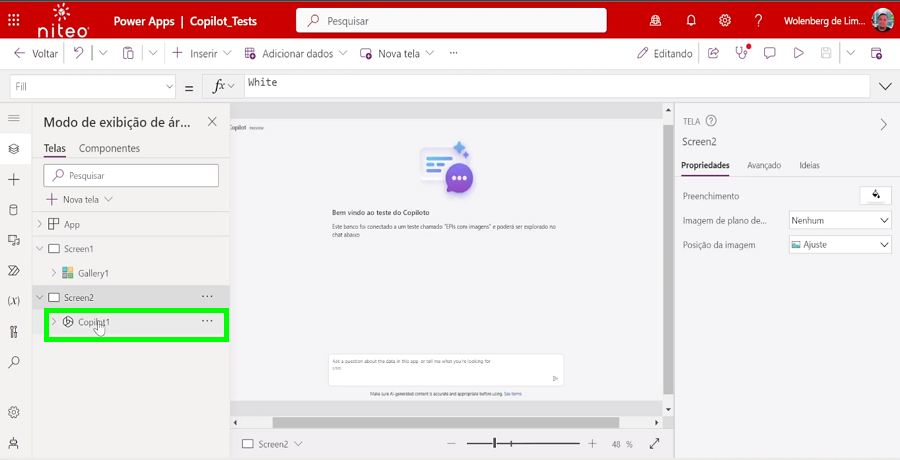 Use o Copilot para aprimorar seus aplicativos criados no Power Apps.