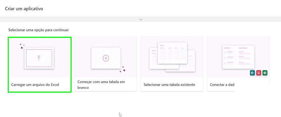 Print de tela de como carregar um arquivo do Excel e criar um aplicativo responsivo a partir disso, recurso disponível em Power Apps updates 2023 semestre 1