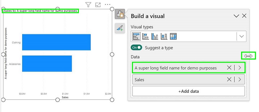 Como redimensionar horizontalmente o menu de um objeto no Power BI, para trabalhar com nomes longos de maneira otimizada.